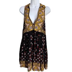 Free People Charlotte Sleeveless Top Size L Mixed Print Tunic Boho Festival‎